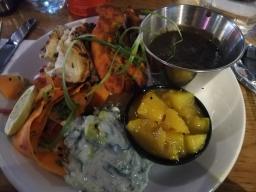 Tandoori chickn, mock chicken, black dahl, roti, raita, house-made mango chutney, lime, carrot and nigella seed salad//Mildreds